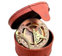 EXNOT Vintage Brass Sundial Compass with Copper Dial in Leather Case, Steampunk, Vintage Compass, Copper Sun Clock in Box Gifts for Anniversary and Special Occasions.