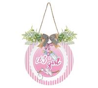 Exnundod Welcome Door Sign It's A Girl Printed Wreath Door Hanger for Front Door Newborn Baby Stork Round Wreath Sign for Door Porch Wall Decor 12inch