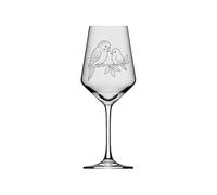 eXODA Wine Glass Engraved Budgie with Baby 350 ml Dishwasher Safe for Social Evenings Elegant Personal Touch Easy to Clean Ideal for Events and Memorable Moments