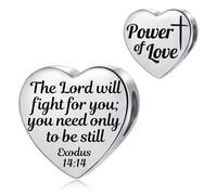 Exodus 14:14 Bible Verse Love Heart Charm fit Pandora Charms Bracelets Religion Birthday Bead Gift for Women Daughter Stainless Steel
