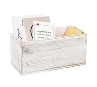 ExoLiry Rustic White Washed Wood Mail Box Storage Holder File Organizer Tabletop Wooden Basket Letter Script Design Envelope Folder Decorative Container Desk Home Office Entryway Bedroom Living Room