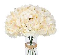 Exoment Silk Hydrangea Heads with Stems,Champagne Artificial Flower Heads DIY Wedding Centerpiece Home Party Baby Shower Decor (10, Champagne)