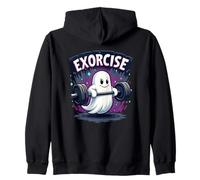 Exorcise Funny Ghost Lifting Barbell Workout Fitness Gym Fun Zip Hoodie