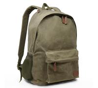 Exos Gear Waxed Canvas Backpack - 20L Bag with Laptop Sleeve & Leather Pulls - Water-Resistant for Work or Travel, Olive, M, Antique Olive - 12oz Waxed Canvas