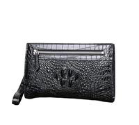 Exotic Alligator Leather Printed Male Clutch Purse Authentic Crocodile Pattern Classic Black Color Men's Wristlets Pouch Bag, Black, 24.5cm(Length) x 15.5cm(Height) x 5cm(Deep), Fashion and Leisure