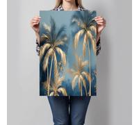 Exotic Art Print, Gold Tropical Palm Trees Canvas Wall Poster for Study Bedroom Living Room Reading Room Decor 70 x 100 cm Unframed