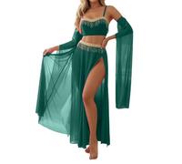 Exotic Belly Dance Costume for a Sheer Long Sequin Dress in Transparent Mesh