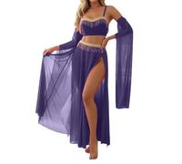 Exotic Belly Dance Costume for a Sheer Long Sequin Dress in Transparent Mesh