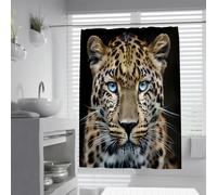 Exotic Big Cat Design Shower Curtain Leopard Portrait Blue Eyes Wildlife Art Bath Curtains for Bathroom Decor Waterproof Polyester 200 x 220 cm