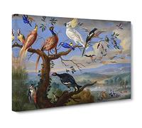 Exotic Birds By Jan Van Kessel Canvas Print | Gallery Wrapped 30mm Frame Wall Art | 24x16 inches | Ready to Hang | Classic Bird Picture | Living Room Bedroom Lounge Office