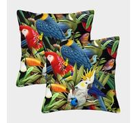 Exotic Birds-Tropical Jungle Art Pillow Covers 2 Pack Cozy Pillowcase Available All Seasons Cushion Case Polyester Decor Sofa for Living Room Bedroom 45x45cm