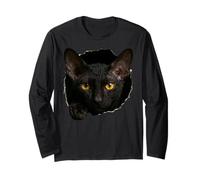 Exotic Black Cornish Rex Cat Peeking Through Long Sleeve T-Shirt