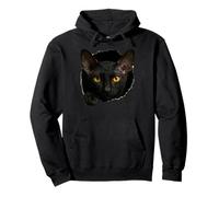 Exotic Black Cornish Rex Cat Peeking Through Pullover Hoodie