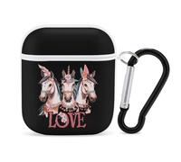 Exotic Boho Horses Love Case Cover Compatible with AirPods 1&2 Protective PC Shell Carrying Case with Keychain