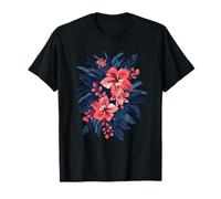 Exotic Coral Hibiscus Jungle Floral Pattern T-Shirt