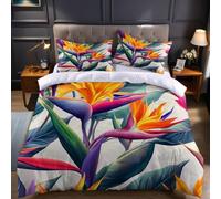 Exotic Duvet Cover Set Flowering plants 3 Pcs Bedding Set with Quilt Cover 230x220 cm and 2 Pillowcases, Brushed Microfibre Ultra Soft Anti-Allergic Easy Care