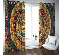 Exotic Ethnic Style Blackout Curtains Multicolored Aztec Sun Stone Print Decorative Curtains for Living Room Darkening Easy Care 2 Panels (each W66xL84in)