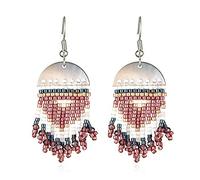 Exotic Ethnic Style Multi Color Shell Beads Rice Beads Hand Woven Fashion Retro Tassels Premium Earrings Personality Bohemian Jewelry, Crystal, Chalcedony