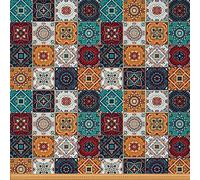 Exotic Fabric by The Yard,Ethnic Traditional Plaid Mandala Upholstery Fabric,Boho Floral Outdoor Fabric,Bright Color Reupholstery Fabric for Chairs,1 Yard,(L92*W150cm) Teal Orange