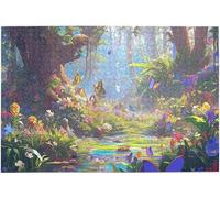 Exotic Flowers Butterflies Birds Colorful Forest 1000 Piece Wooden Jigsaw Puzzle, Woodland Creature Gift 29.5x19.7 Inch