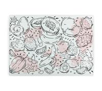 Exotic Fruit Themed Large Rectangular Glass Worktop Protector - Food Doodles Gifts - Pink Smooth Board Kitchen Chopping/Cutting Board Worktop Saver with Non-Slip Feet 39cm x 28.5cm (15" x 11")