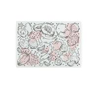 Exotic Fruit Themed Small Glass Worktop Saver - Food Doodles Gifts - Pink Smooth Kitchen Chopping/Cutting Board Worktop Protector with Non-Slip Feet 28.5cm x 20cm (11" x 8")