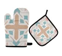 Exotic Geometric Crossing Pot Holders Oven Mitts Heat Resistant Oven Gloves and Pot Holders 2PCS for BBQ Baking Kitchen