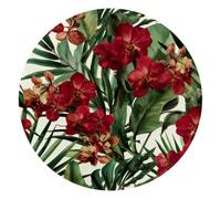 Exotic Hawaiian Red Orchid Flowers Pattern Round Mouse Pad, Mousepad with Non-Slip Rubber Base, Computer Gaming Pads for Wireless Mouse, Easy Gliding
