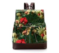 Exotic Hawaiian Red Orchid Pattern Women Laptop Backpack, PU Leather Daypack Fashion Rucksack Travel Shoulder Bag