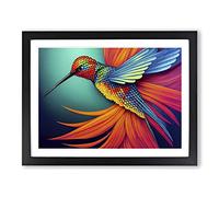 Exotic Hummingbird Abstract Framed Print | A2 Black Framed Wall Art | Ready to Hang | Abstract Fantasy Picture | Living Room Bedroom Lounge Office