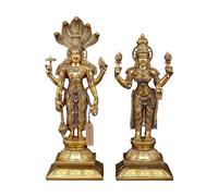 Exotic India 18" Four Armed Standing Lakshmi Narayan Brass Statue | Blessing Laxmi-Vishnu Idol Gift for Puja Room, Home Décor, Office, Spiritual Décor