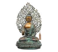 Exotic India 20" Lord Buddha Brass Statue | Zen Budhh Preaching in The Backdrop of Bodhi Tree Idol for Puja Room, Meditation, Home Décor, Living Room