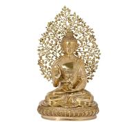 Exotic India 20" Superfine Shakyamuni Buddha Idol Preaching His Dharma with Bodhi Tree as Backdrop
