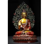 Exotic India 20" Superfine Shakyamuni Buddha Idol Preaching His Dharma with Bodhi Tree as Backdrop
