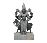Exotic India 21" Shukra Graha with Vahana Black Granite Stone Statue Navagraha Venus Planet God Idol Vedic Sculpture for Home Décor