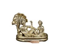 Exotic India 3" Small Superfine Sheshashayi Lord Vishnu with Goddess Lakshmi Brass Statue Auspicious Vastu Gift for Home Temple