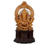 Exotic India 58" Large Blessing Lord Ganesha with Kirtimukha Prabhavali Wood Carved Statue Temple Size God Idol for Home Décor