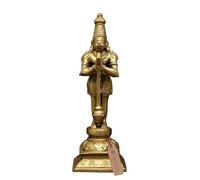 Exotic India 8" Lord Hanuman Standing in Namaskar Mudra Brass Idol Traditional Bajrangbali Anjaneya Murti Devotional Décor