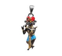 Exotic India 925 Sterling Silver Enamelled Radha Ramana Pendant Sacred Vrindavan Spiritual Charm for Bhakti, Love and Inner Peace