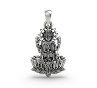 Exotic India 925 Sterling Silver Four Armed Goddess Lakshmi Pendant Sacred Hindu Charm for Men and Women