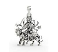 Exotic India 925 Sterling Silver Goddess Durga Pendant Detailed Hindu Religious Charm for Men and Women's