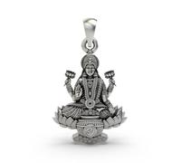 Exotic India 925 Sterling Silver Lakshmi Maa Lotus Pendant with Om Symbol Sacred Wealth Charm for Men and Women