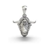 Exotic India 925 Sterling Silver Lord Shiva Nandi (Bull) Pendant Sacred Guardian Charm Hindu Devotional Accessory for Unisex