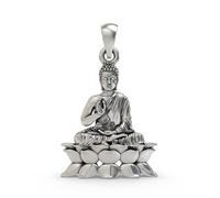 Exotic India 925 Sterling Silver Preaching Buddha Pendant Authentic Buddhist Religious Charm for Men and Women's