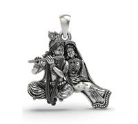 Exotic India 925 Sterling Silver Radha Krishna Pendant Detailed Flute Playing Murali Traditional Hindu Religious Charm for Men and Women