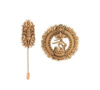 Exotic India Brass Tandava Lord Shiva Brooch and Spiritual Ethnic Lapel Pin Mahakal Dancing Nataraja Devotional Accessory for Unisex