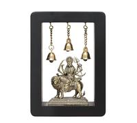 Exotic India Goddess Durga (Sherawali Maa) Brass Statue with Bells | Wood Framed Wall Hanging Idol Wall Décor Showpiece for Home Office Temple