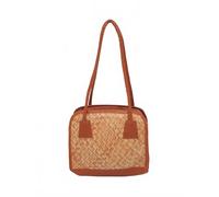 Exotic India Modern Ethnic Bamboo Shoulder Bag Lightweight Hand-Woven Bag with Leather Accents and Dual Zip Purse for Women's