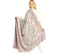 Exotic India Reversible Jamawar Shawl from Amritsar with Woven Flowers - Color MoonbeamColor One Size fits Most