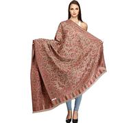 Exotic India Reversible Jamawar Shawl from Amritsar with Woven Flowers - Color SandshellColor One Size fits Most